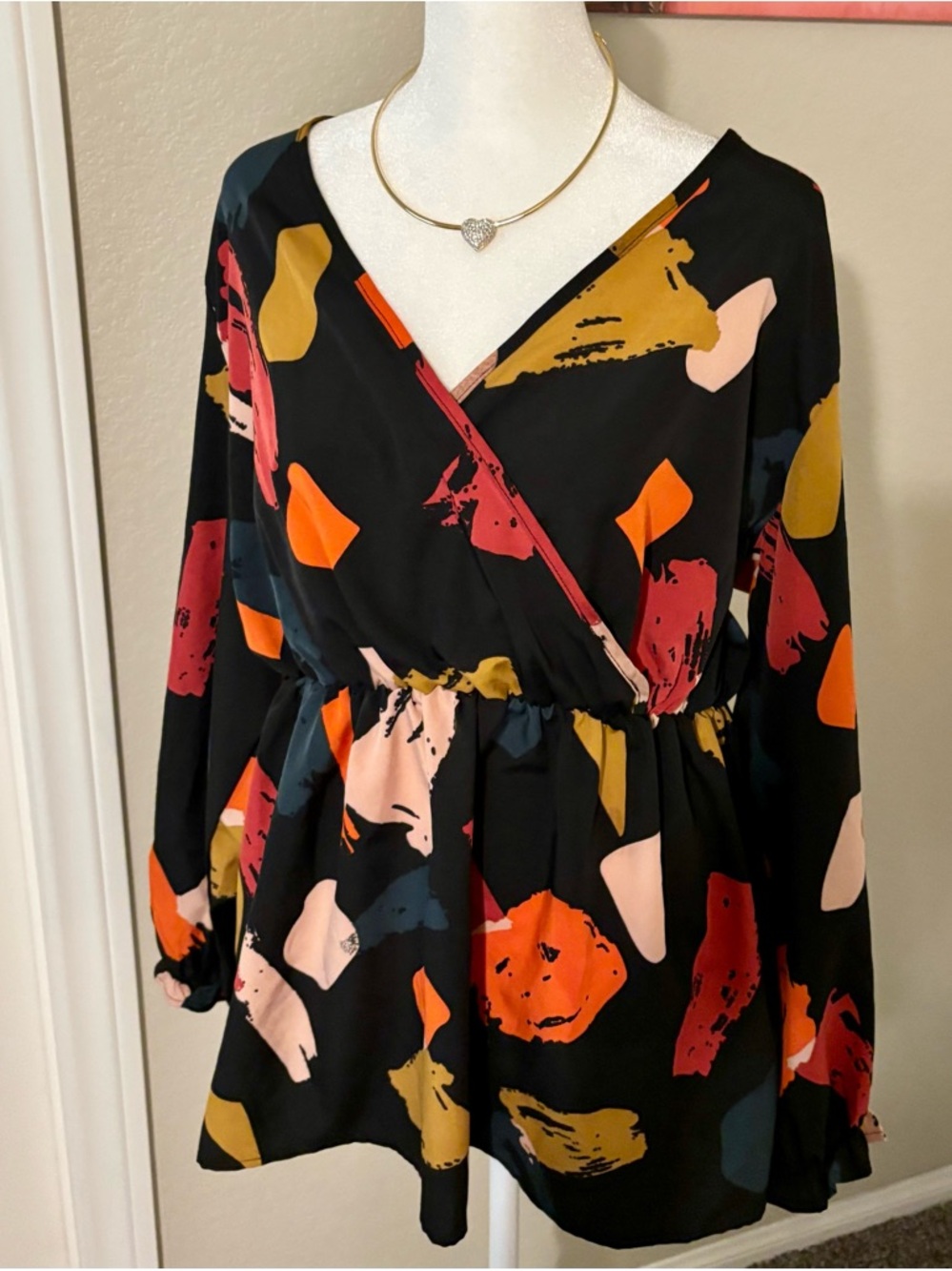 Plus Size Abstract Print Wrap Blouse
